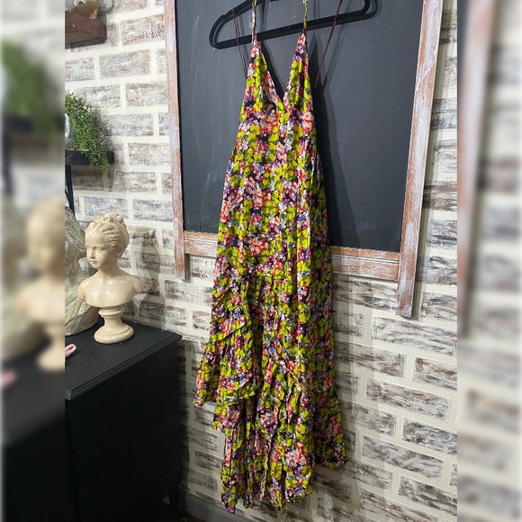 Free People FP One Dress Floral Flowy Spaghetti Strap Hi Low Length Dress Size 6 - Picture 4 of 10